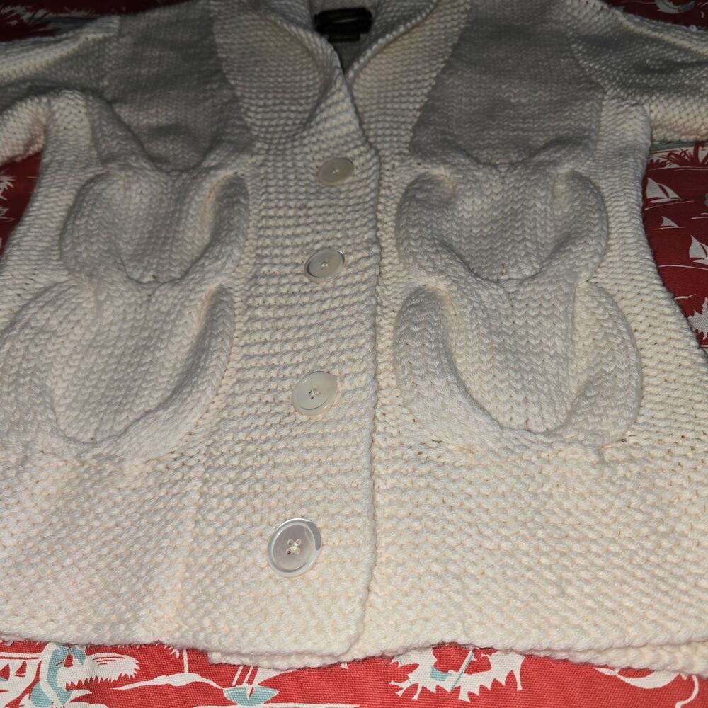 Eddie Bauer Nordic Fisherman Hand Knit Cardigan Ivory Women's Size M Cable Knit - Picture 2 of 7